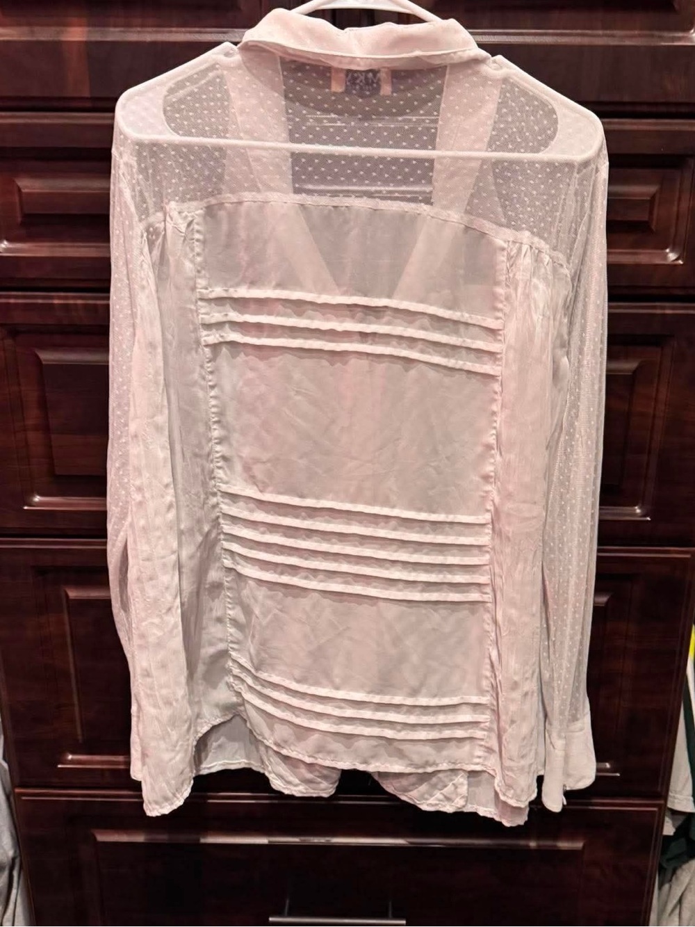 MKM Designs White Sheer Dot-Panel Button Front Blouse 3X - Picture 3 of 5